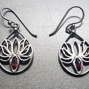 Satya Red Garnet Lotus Sterling Silver Earrings